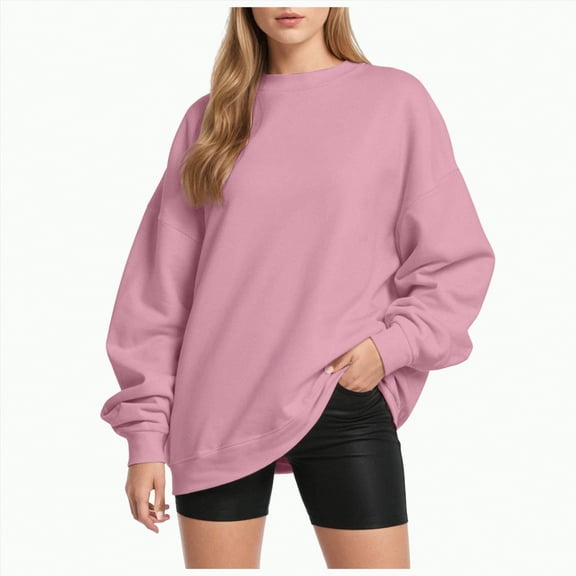Jkety Fall Womens Tops Women' Long Sleeve Shirts Tops Casual Loose Fit Crew Neck Basic Tee Fashionable Workout Layer Fall Outfit Pink,4XL
