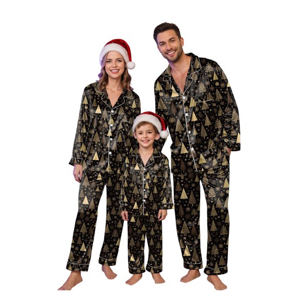 Jkety Family Christmas Pajamas Matching Sets Satin Long Sleeve Holiday Casual Lounge Soft Xmas Silk Pjs Two Piece Sets