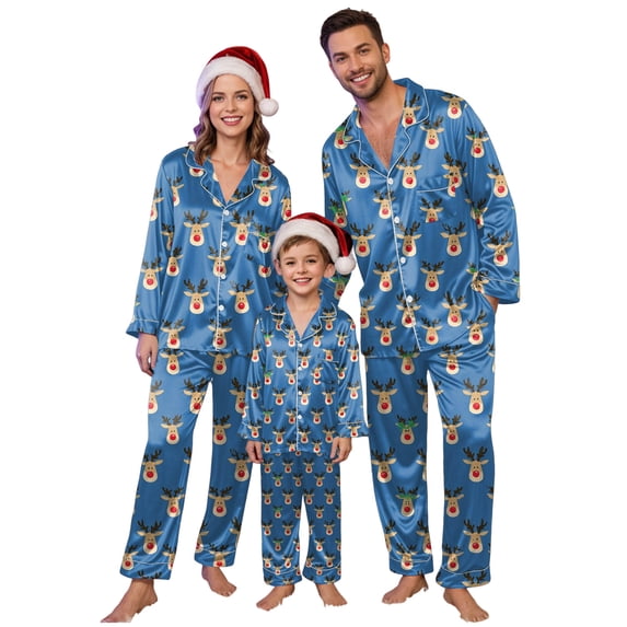 Jkety Family Christmas Pajamas Matching Sets Satin Long Sleeve Holiday Casual Lounge Soft Xmas Silk Pjs Two Piece Sets