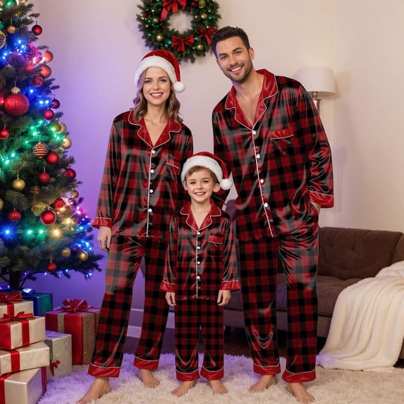 Jkety Family Christmas Pajamas Matching Sets Satin Long Sleeve Holiday ...
