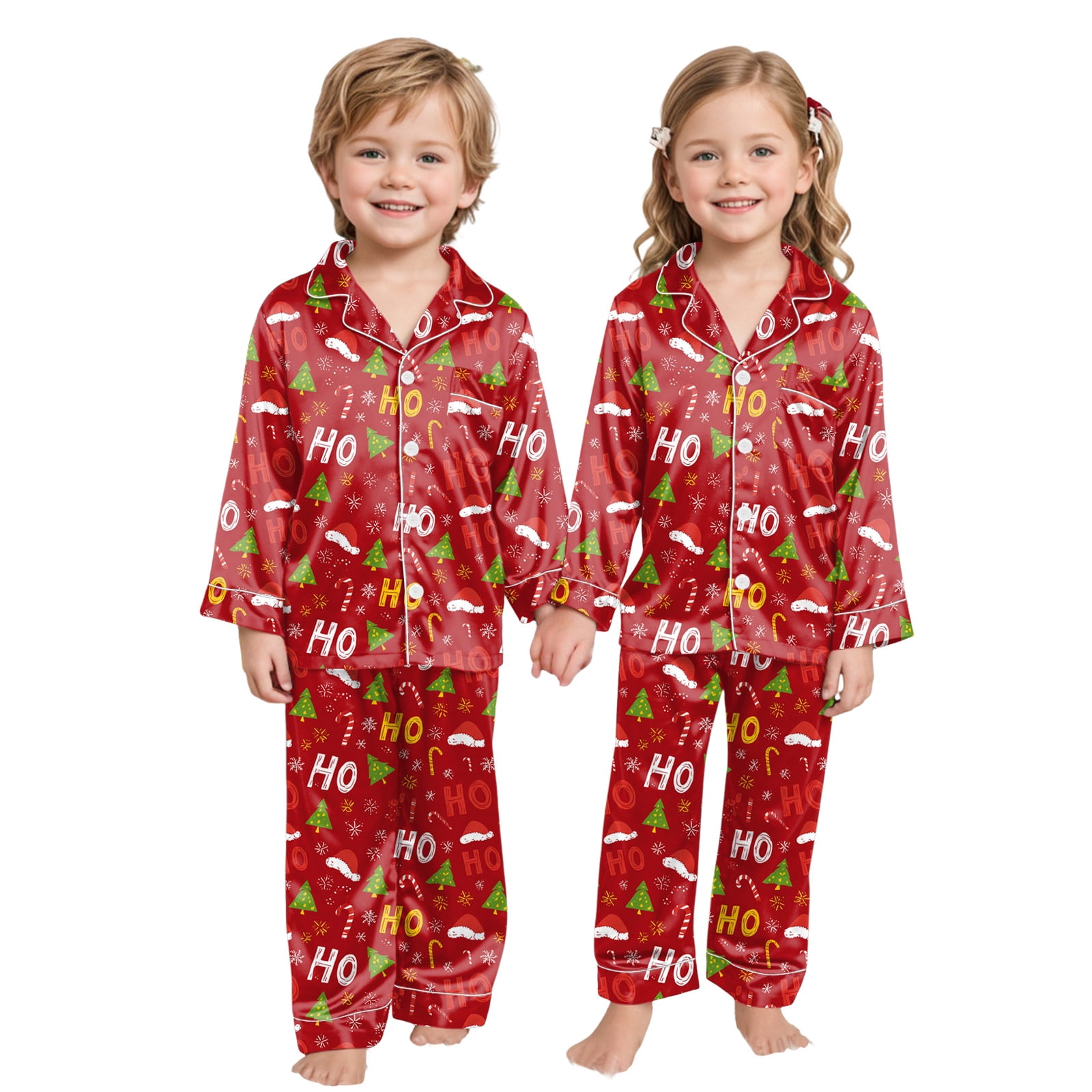 Jkety Family Christmas Pajamas Matching Sets Satin Silk Button Down ...