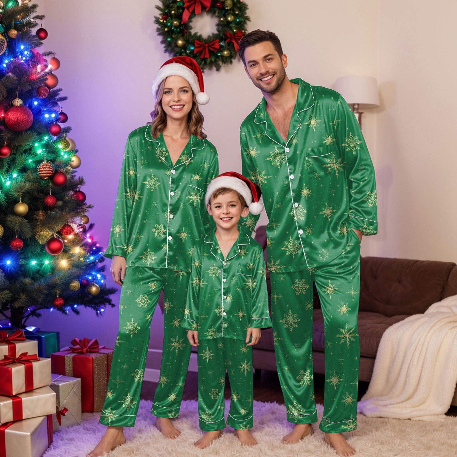 Jkety Family Christmas Pajamas Matching Sets Satin Silk Button Down ...