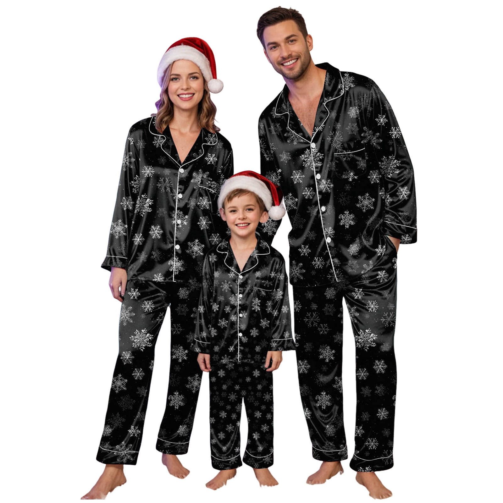 Jkety Family Christmas Pajamas Matching Sets Silk Satin Button Up Long ...