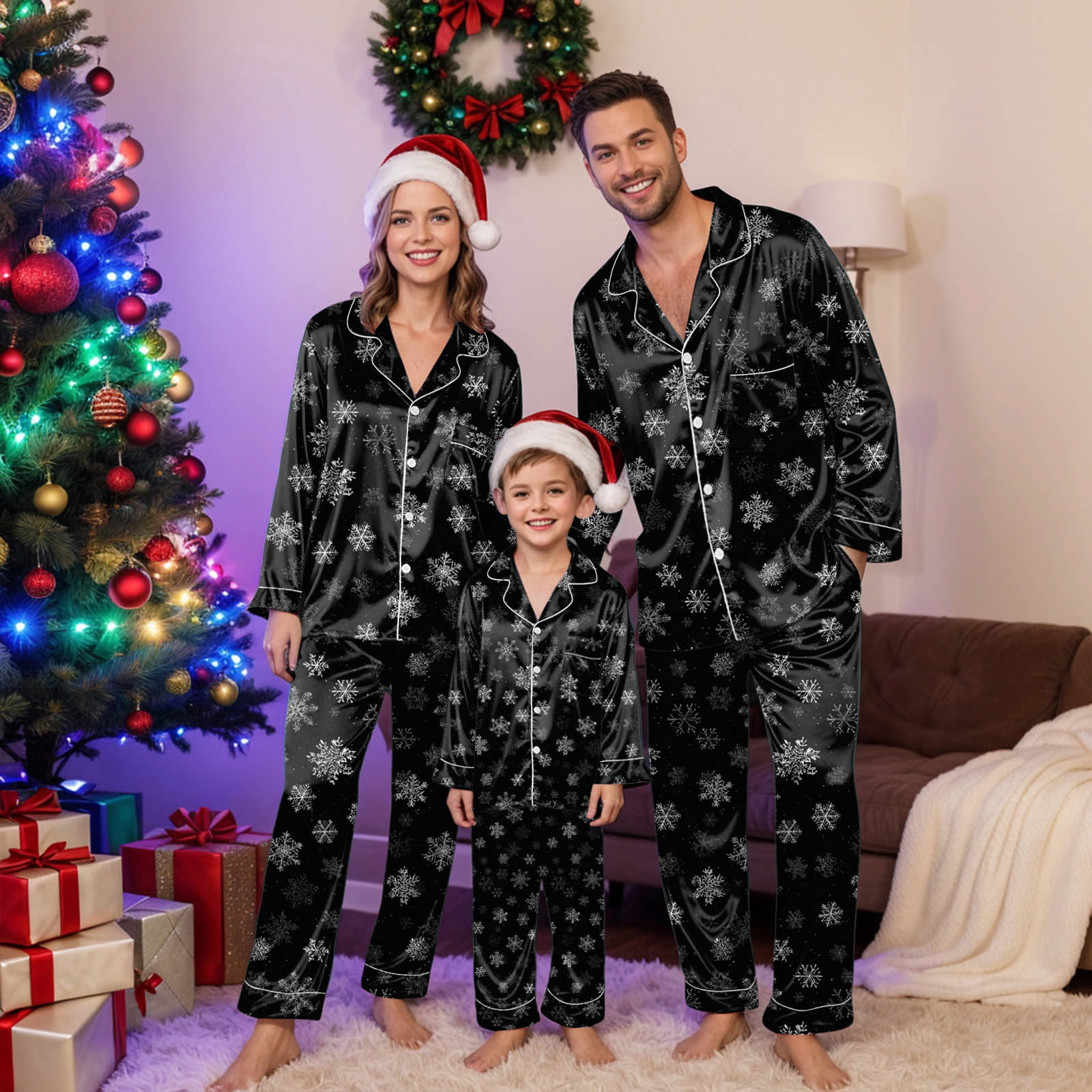 Jkety Family Christmas Pajamas Sets Silk Xmas Pjs Matching Sets Soft ...