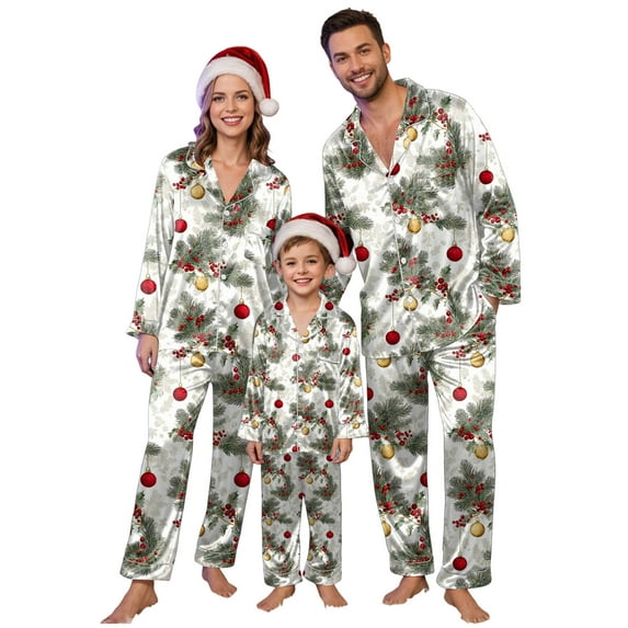 Jkety Family Christmas Pajamas Sets Silk Xmas Pjs Matching Sets Soft Sleepwear for Mens Womens Adults