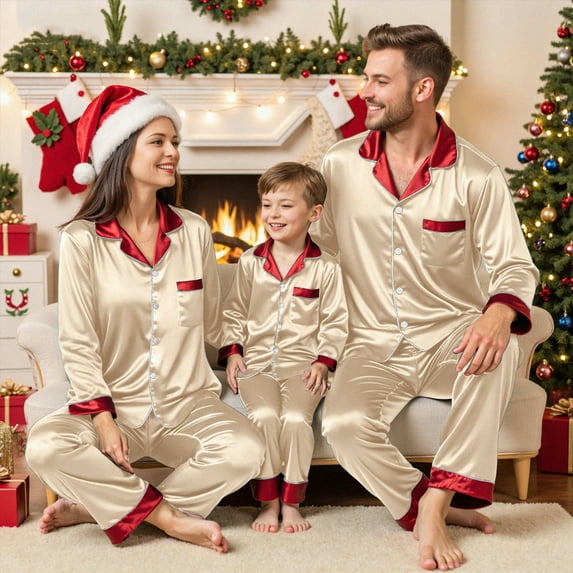 Jkety Family Christmas Pjs Family Christmas Pajamas Sets Silk Xmas Pjs Matching Sets Soft Sleepwear for Mens Womens Adults Ki'ds