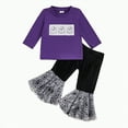 thumbnail image 1 of Jkety My First Halloween Baby Girl Outfit Baby Girl Fall Winter Clothes Pumpkin Patch Crewneck Sweatshirts Flare Pants Set Toddler Halloween Outfits(Purple,3-4 Years), 1 of 5
