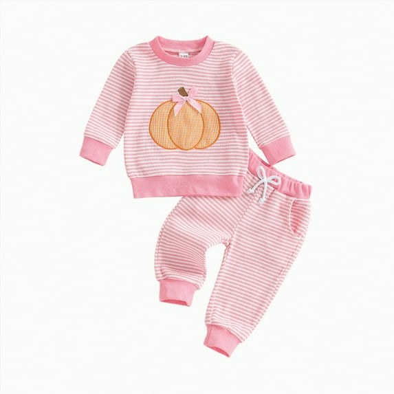Jkety My First Halloween Baby Girl Outfit Girls' Clothing Sets Kids Girls Clothes Stylish Ruffled Tops and Pants with Pockets Clothing Sets 2 Piece Outfits(Pink,0-6 Months)