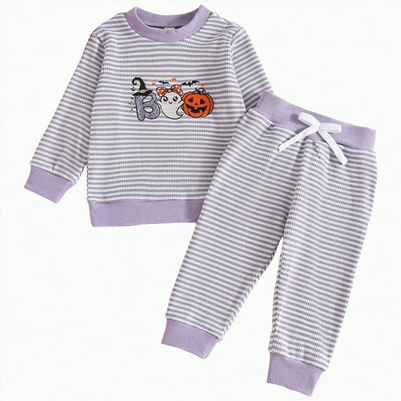 Jkety My First Halloween Baby Girl Outfit Infant Outfits Ruffle Sleeve Bodysuit Floral Pants Outfit Bowknot Cotton Outfits for Girls(Light Purple,12-18 Months)