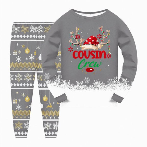 Jkety Gi'rls Pajamas Bo'ys Christmas Long Sleeve Top and Pants Tight Fit Sleep Set 2-Piece Grey,5-6 Years