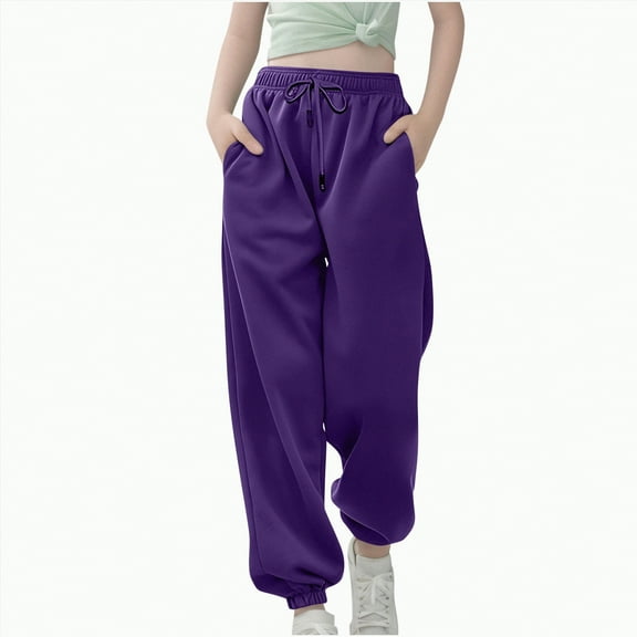 Jkety Girl Pants Girl’s Wide Leg Pants Elastic Waist Loose Fit Flowy Casual Beach Palazzo Harem Trousers with Pockets Purple,9-10 Years