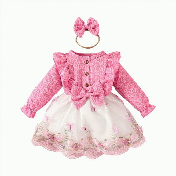 Jkety Girls Clothes Toddler Baby Girl Dress Girl Clothes Outfits Tulle Dresses Princess Wedding Dress for Baby Girls Hot Pink,12-18 Months