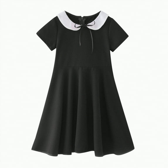 Jkety Girls Clothes Toddler Girl Back to School Dress Embroidery Short Sleeve Smocked Dress First Day of Preschool Kindergarten Outfit Black,3-4 Years