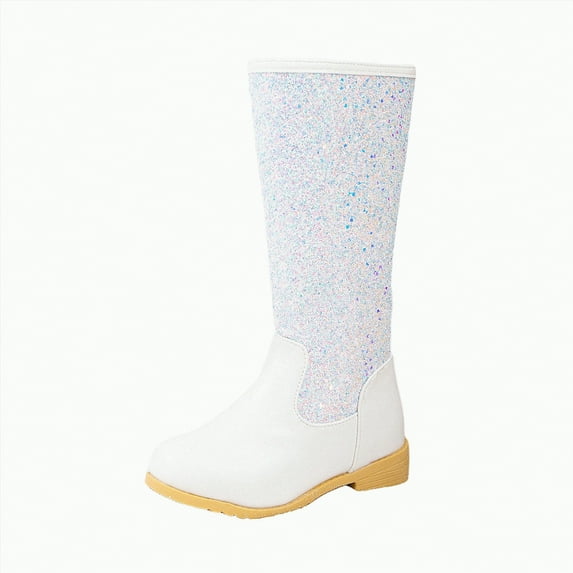 Jkety Girls Cowboy Boots Glitter Western Boots Sequin Cowgirl Boots for Girls Girls Cowboy Boots(White,12.5)
