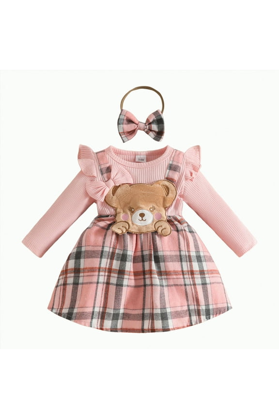 Girls Dress Newborn Infant Baby Girl Romper Dress Tutu Ruffle Long Sleeve Tulle Solid Onsies Dresses Fall Outfits with Headband Pink,12-18 Months