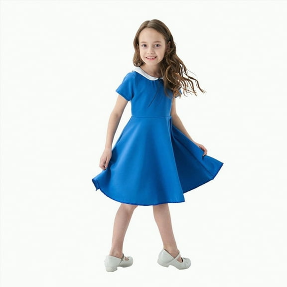 Jkety Girls Dress Toddler Girl Short Sleeve Dress Cotton Casual Spring Summer Applique Playwear Dresse Blue,11-12 Years