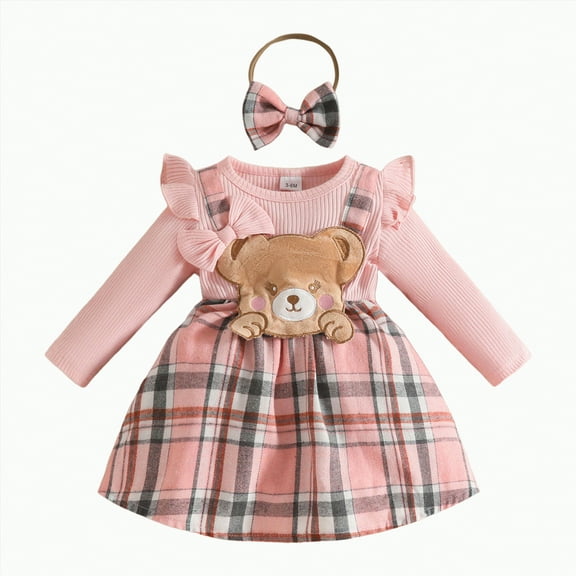 Jkety Girls' Dresses Baby Girls Toddlers Birthday Long Sleeve Tutu Dress with Bowknot Headband 2pcs Clothes Set Pink,2-3 Years