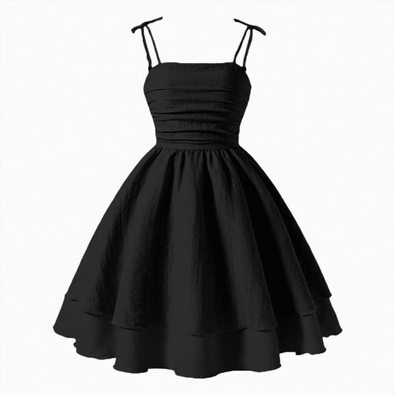 Jkety Girls Dresses Toddler Girl Tutu Dress Summer Bow-Tie Straps Casual Dresses Kids Princess Flowy Swing Clothes Black,12-13 Years