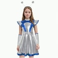 thumbnail image 1 of Jkety Girls Halloween Costume Kids Girls Halloween Outer Space Man Cosplay Costume Alien Roleplay Party Fancy Dress Ups Silver Blue,6-7 Years, 1 of 6