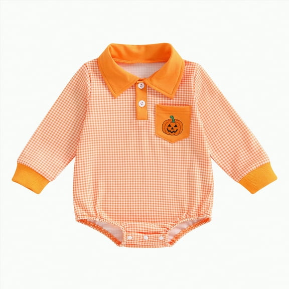 Jkety Girls Halloween Outfit Baby Boy Girl Fall Winter Clothes Long Sleeve Bubble Sweatshirt Romper Cute One Piece Outfit Orange,12-18 Months