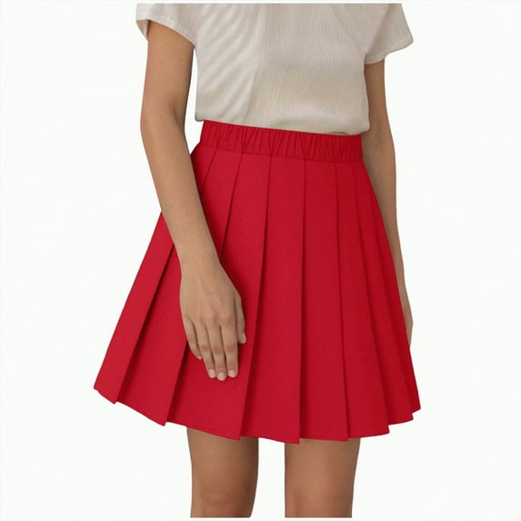Jkety Girls Pleated Skirts with Shorts Casual A Line Elastic High Waist Uniform Skorts Athletic Skorts Outfits(Red,6-7 Years)