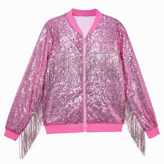 Jkety Girls Sequin Jacket Girls Sequin Jacket Glitter Long Sleeves Gradient Ombre Bomber Coat with Ribbed Cuffs Pink,2-4 Years