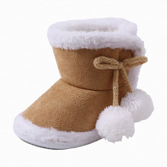 Jkety Girls Shoes Baby Girl Booties Non Slip Fur Ankle Snow Boots Toddler First Walker Winter Crib Shoes Khaki,4