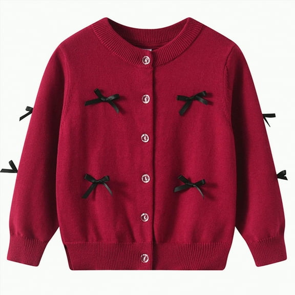 Jkety Girls' Sweaters Cardigans Sweater Cotton Button Solid Long Sleeve Knit Sweaters Cable Knit Cardigan(Red,1-2 Years)