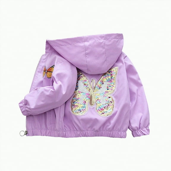 Jkety Girls Windbreaker Jacket Kids Boys Girls Fleece Jacket with Hood Toddler Outerwear Warm Autumn Winter Youth Coat Purple,2-3 Years