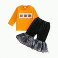thumbnail image 1 of Jkety Halloween Baby Clothes Infant Outfits Ruffle Sleeve Bodysuit Floral Pants Outfit Bowknot Cotton Outfits for Girls(Orange,9-12 Months), 1 of 7