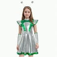 thumbnail image 1 of Jkety Halloween Dresses for Girls Kids Girls Halloween Alien Costume Outer Space Cap Sleeve Shiny Metallic Dress Robot Cosplay Dress Up Green,4-5 Years, 1 of 6
