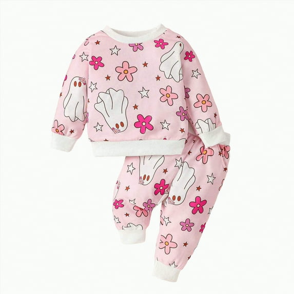 Jkety Halloween Newborn Baby Girl Clothes Infant Outfits Ruffle Sleeve Bodysuit Floral Pants Outfit Bowknot Cotton Outfits for Girls(Red,0-6 Months)