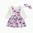 thumbnail image 1 of Jkety Halloween Toddler Clothes Newborn Baby Girl Outfit Ribbed Romper Top Boho Floral Suspender Skirt Dress Overalls Headband Set Fall Clothes White,3-6 Months, 1 of 7