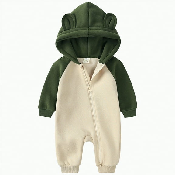Jkety Infant Snowsuit Newborn Baby Snowsuit Fleece Lined Onesie Outfits Warm Hooded Romper for Infant Green,0-3 Months