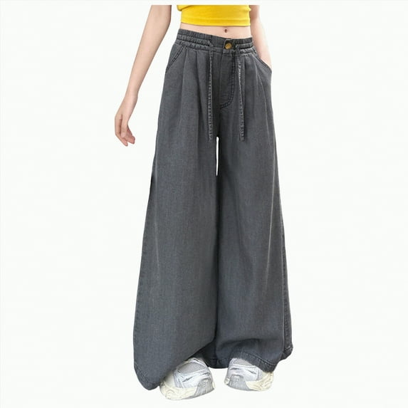 Jkety Jeans for Girls Kids Girls' Casual Wide Leg Baggy Ripped Jeans Cool Loose Fit Distressed Denim Pants Dark Gray,13-15 Years