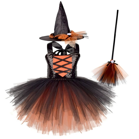 Jkety Kids Halloween Girls Princess Dress Rose Halloween Party Fancy Dress for Girls Orange,1-2 Years