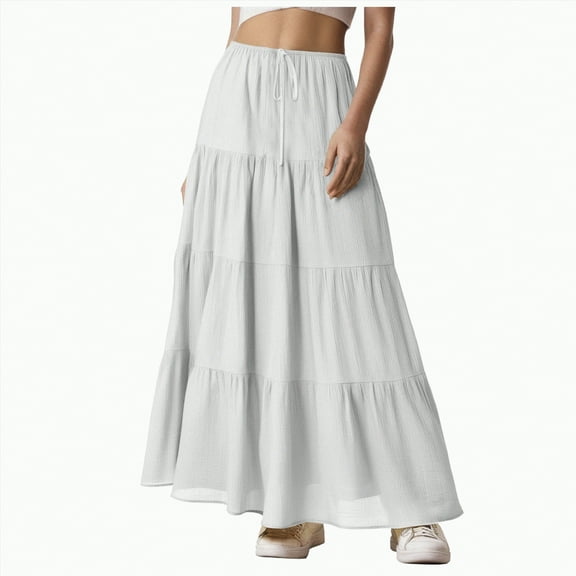Jkety Linen Skirts for Women Casual Long Skirt for Women Cotton Eyelet Beach Maxi Skirt with Underneath(White,M)