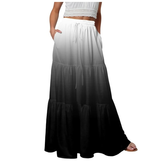 Jkety Long Boho Skirts for Women - Bohemian Hippie Maxi Summer Skirt Flowy Dresses for Women Black,XL