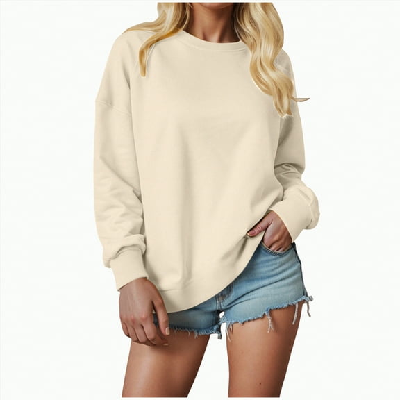 Jkety Long Sleeve Shirts for Women T Shirts for Women Oversized Long Sleeve Basic Crewneck Tee Fall Winter Casual Blouses Khaki,M