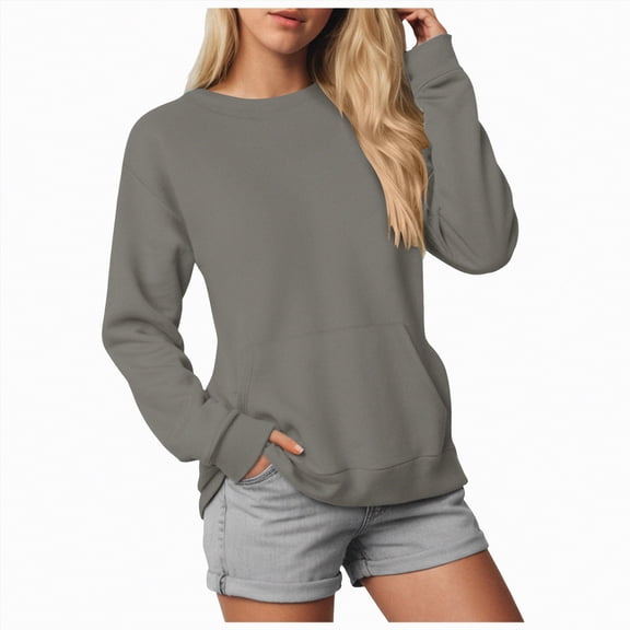 Jkety Long Sleeve Shirts for Women Women's Soft Solid Slimming Pullover,Crewneck Long Sleeve Shirts Blouse For Women,Womens Waffle Knit Tops Grey,L
