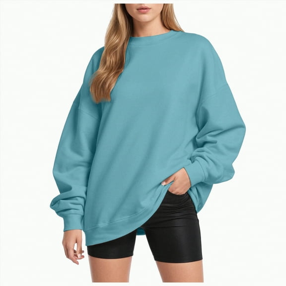 Jkety Long Sleeve Shirts for Women Womens Long Sleeve Crewneck Shirts Fall Winter Casual Work Tops Women Blouses Trendy Basic Outfits Light Blue,4XL