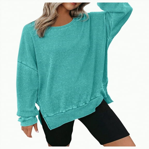 Jkety Long Sleeve Tshirts Shirts for Women Womens Long Sleeve Crewneck Shirts Fall Winter Casual Work Tops Women Blouses Trendy Basic Outfits Sky Blue,XL