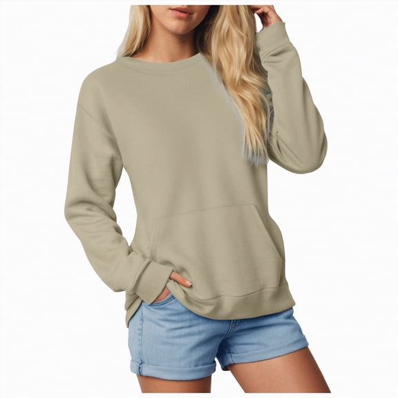Jkety Long Sleeve Tshirts Shirts for Women T Shirts for Women Oversized Long Sleeve Basic Crewneck Tee Fall Winter Casual Blouses Khaki,L