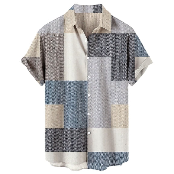 Jkety Men Shirts Men's Cotton Linen Shirts Relaxed Fit Short Sleeve Button Down Shirt Button Up Pleats Shirts Khaki,XL