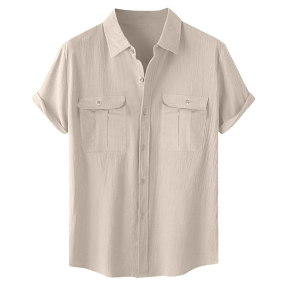 Jkety Men's Shirts Men's Ultra Soft Shirt Curve Lightweight Cooling Short Sleeve Casual Basic Shirt Beige,XL