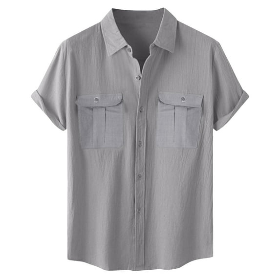 Jkety Mens Shirts Men's Shirts Short Sleeve Button Down Lapel Tops Summer Casual Lightweight Breathable Shirts Grey,XL