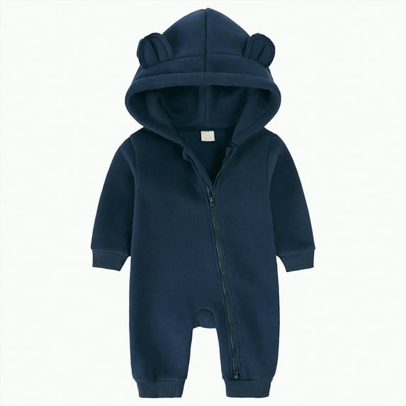 Jkety Newborn Clothes Baby Romper Infant Hooded Jumpsuit Long Sleeve Footed Onesie Outwear Outfits Dark Blue,3-6 Months