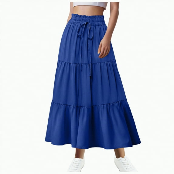 Jkety Pencil Skirt Women's Bohemian Style Elastic Waist Band Cotton Linen Long Maxi Skirt Dress(Blue,M)