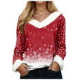 thumbnail image 1 of Jkety Plus Size Christmas Sweater Womens Christmas Cold Shoulder Tops Long Sleeve Oversized Off Shoulder T-Shirt Cute Tree Snowflake Print Tunic Top Wine,XL, 1 of 5