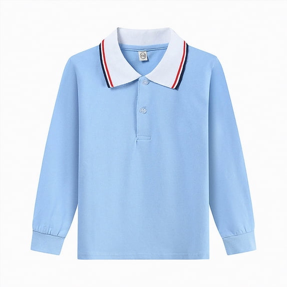Jkety Polo for Boys Boys Long Sleeve Polo Shirts Kids Casual Button School Uniform Shirts with Chest Pocket(Blue,13-14 Years)